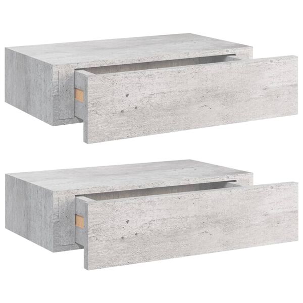 vidaXL 2 db betonszürke MDF falra szerelhető fiókos polc 40x23,5x10 cm