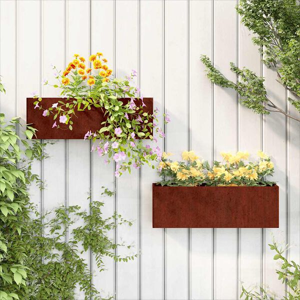 vidaXL 2 db rozsda sz&iacute;nű corten ac&eacute;l fali n&ouml;v&eacute;nytart&oacute; 53 x 10 x 17 cm
