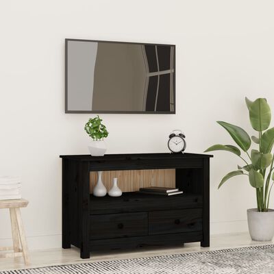 vidaXL fekete tömör fenyőfa TV-szekrény 79 x 35 x 52 cm