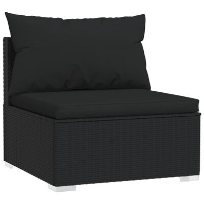 vidaXL fekete polyrattan kerti középső kanapé párnákkal