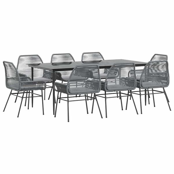 vidaXL 9 r&eacute;szes sz&uuml;rke polyrattan &uuml;veg kerti &eacute;tkezőgarnit&uacute;ra p&aacute;rn&aacute;val