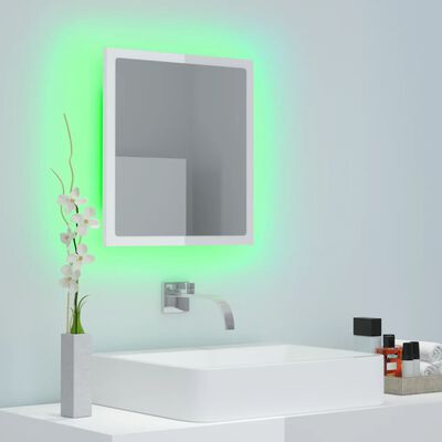 vidaXL magasfényű fehér akril LED-es fürdőszobatükör 40x8,5x37 cm