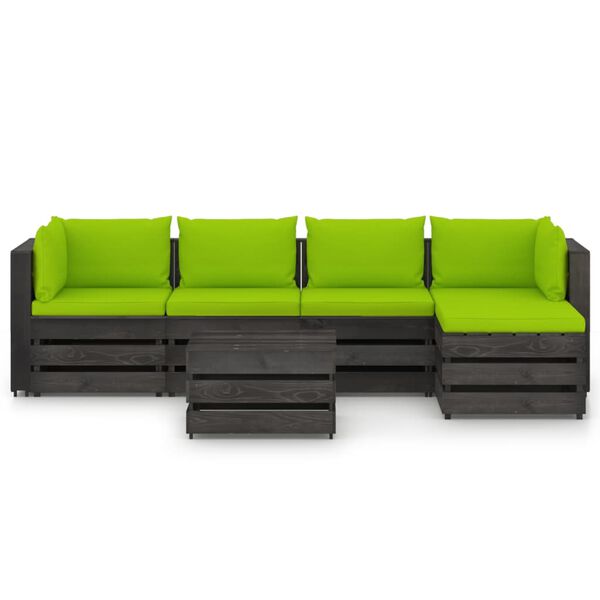 vidaXL 6 r&eacute;szes sz&uuml;rke impregn&aacute;lt fa kerti t&aacute;rsalg&oacute;szett p&aacute;rn&aacute;kkal