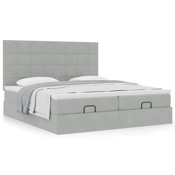 vidaXL Ottomán ágykeret matracokkal világosszürke 180x200cm bársony