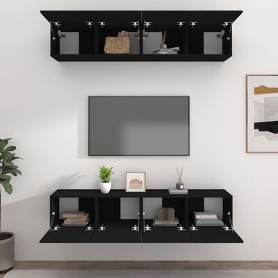 vidaXL 4 db fekete szerelt fa TV-szekrény 80 x 30 x 30 cm