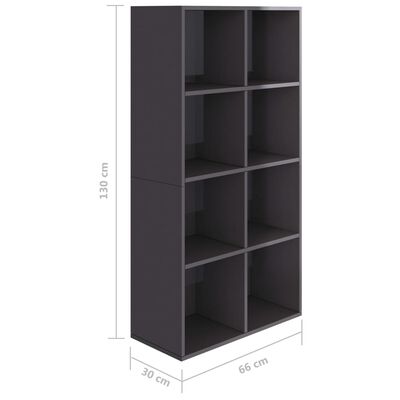 vidaXL magasfényű szürke forgácslap könyv-/tálalószekrény 66x30x130 cm