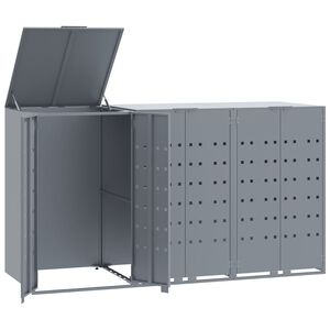 vidaXL sz&uuml;rke ac&eacute;l kerekes t&aacute;rol&oacute; 3 szemeteskuk&aacute;hoz 207 x 79 x 117 cm