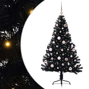 vidaXL Mesters&eacute;ges, előre vil&aacute;g&iacute;tott kar&aacute;csonyi fa Fekete 150 cm PVC