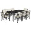 vidaXL 9 r&eacute;szes fekete polyrattan kerti &eacute;tkezőgarnit&uacute;ra p&aacute;rn&aacute;kkal