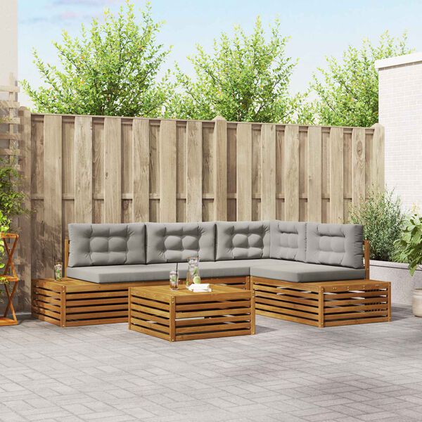 vidaXL K&uuml;lt&eacute;ri kanap&eacute; szett 5 Darab Term&eacute;szetes &eacute;s Vil&aacute;gossz&uuml;rke