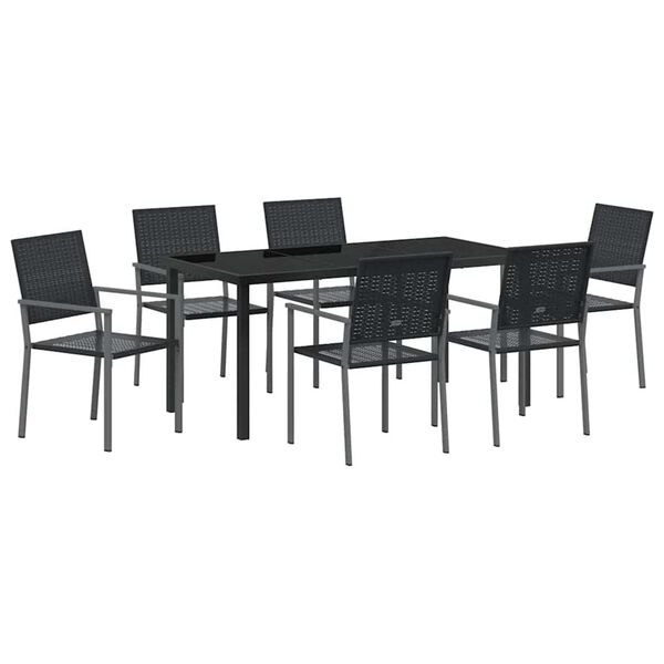 vidaXL Kert &eacute;tkező szett 7 pcs Fekete PE Rattan