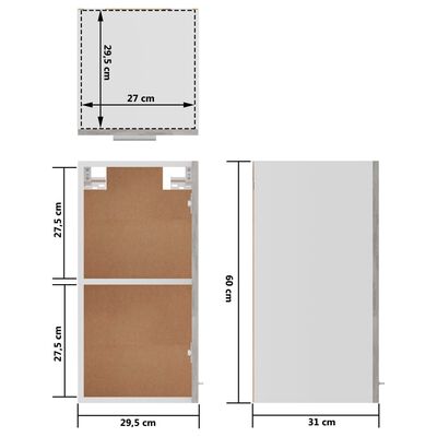 vidaXL betonszürke forgácslap függő szekrény 29,5 x 31 x 60 cm