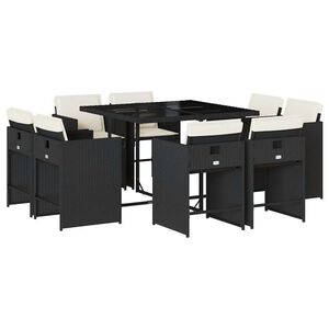 vidaXL 9 r&eacute;szes fekete polyrattan kerti &eacute;tkezőgarnit&uacute;ra p&aacute;rn&aacute;kkal