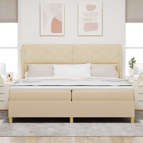 vidaXL Boxspring &aacute;gy matraccal S&ouml;t&eacute;tsz&uuml;rke 90x190 cm Sz&ouml;vet Kr&eacute;m