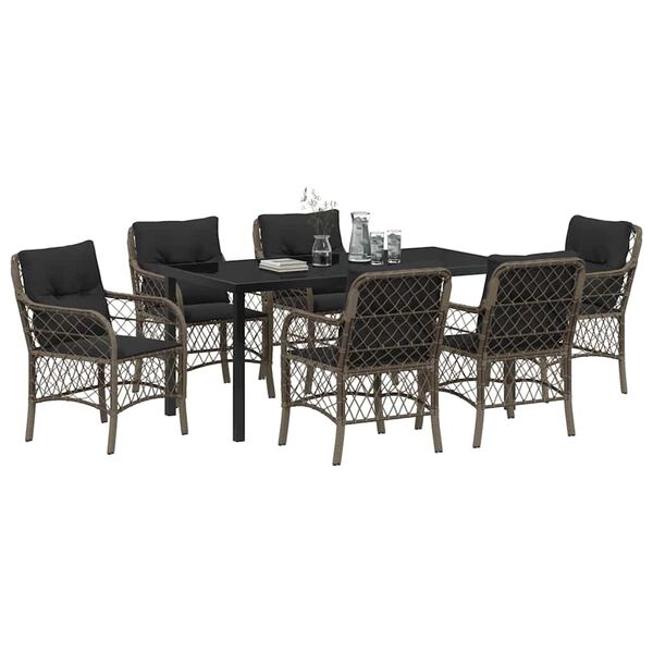 vidaXL Kert &eacute;tkező szett p&aacute;rn&aacute;val 7 pcs Sz&uuml;rke polirattan