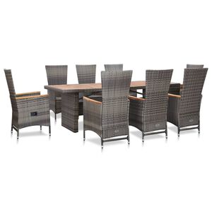 vidaXL 9 r&eacute;szes sz&uuml;rke polyrattan k&uuml;lt&eacute;ri &eacute;tkezőgarnit&uacute;ra p&aacute;rn&aacute;kkal