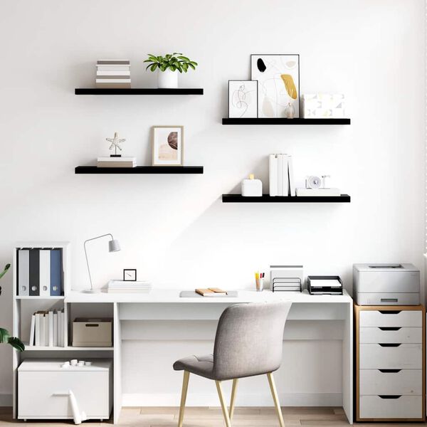 vidaXL 4 db magasf&eacute;nyű fekete MDF lebegő fali polc 80 x 23,5 x 3,8 cm
