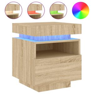 vidaXL sonoma t&ouml;lgy sz&iacute;nű &eacute;jjeliszekr&eacute;ny LED-ekkel 40 x 39 x 48,5 cm