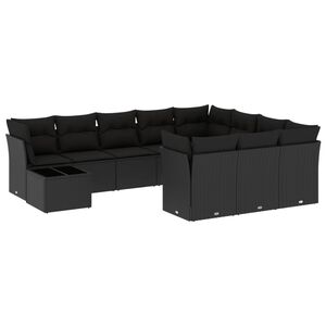 vidaXL 11 r&eacute;szes fekete polyrattan kerti &uuml;lőgarnit&uacute;ra p&aacute;rn&aacute;kkal