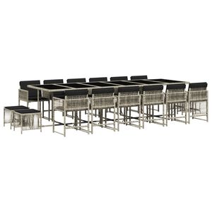 vidaXL 17 r&eacute;szes sz&uuml;rke polyrattan kerti &eacute;tkezőgarnit&uacute;ra p&aacute;rn&aacute;kkal