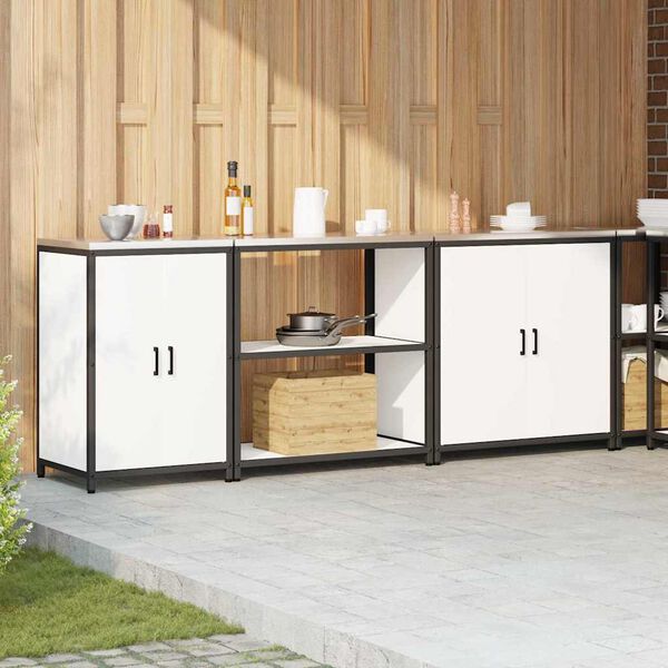 vidaXL Konyhai T&aacute;rol&oacute; K&eacute;szlet polcokkal Egy&eacute;b ajt&oacute;val 3 pcs Feh&eacute;r Ac&eacute;l