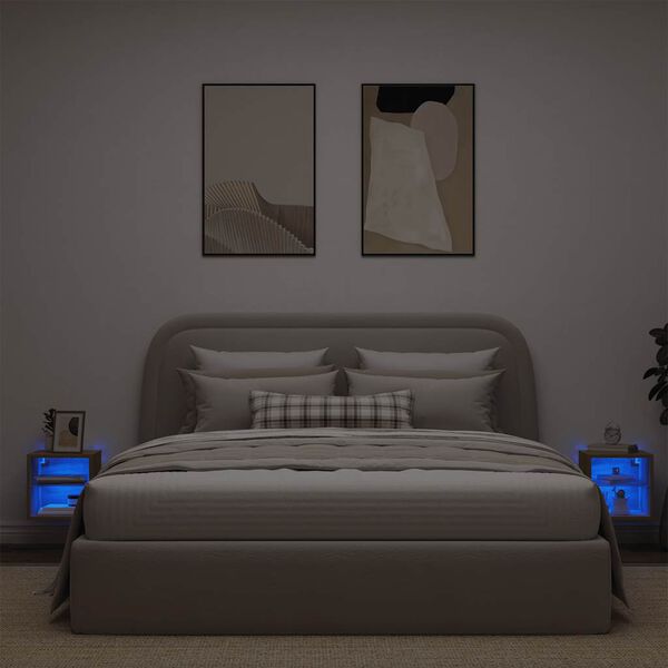 vidaXL 2 db kézműves tölgy színű fali TV-szekrény LED-del 30x28,5x30cm