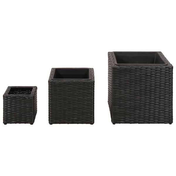 vidaXL 3 db fekete polyrattan kerti magaságyás