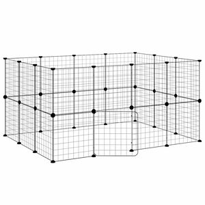 vidaXL 28 paneles fekete ac&eacute;l kis&aacute;llatketrec ajt&oacute;val 140 x 105 x 70 cm