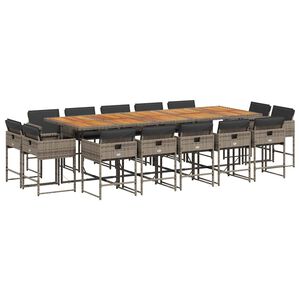 vidaXL 15 r&eacute;szes sz&uuml;rke polyrattan kerti &eacute;tkezőgarnit&uacute;ra p&aacute;rn&aacute;kkal