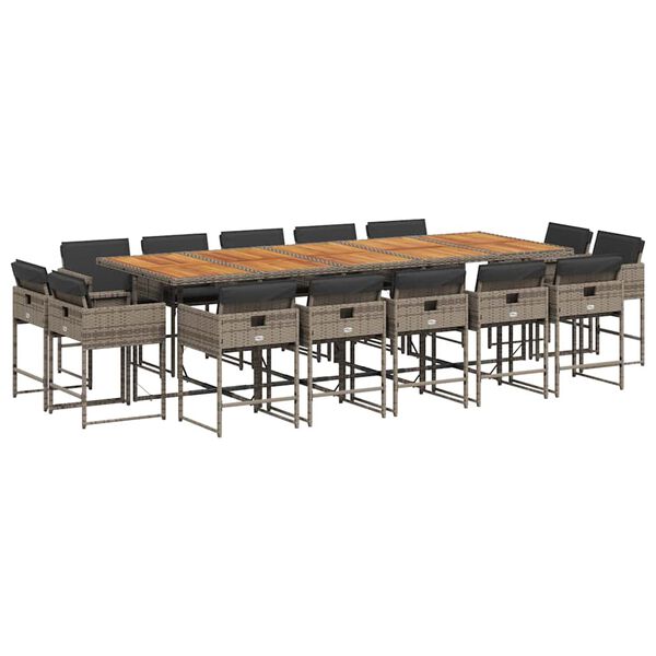 vidaXL 15 r&eacute;szes sz&uuml;rke polyrattan kerti &eacute;tkezőgarnit&uacute;ra p&aacute;rn&aacute;kkal