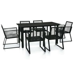 vidaXL 7 r&eacute;szes fekete PVC rattan k&uuml;lt&eacute;ri &eacute;tkezőgarnit&uacute;ra