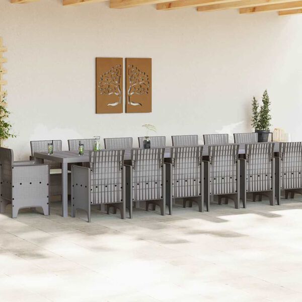 vidaXL Kerti &eacute;tkező szett p&aacute;rn&aacute;kkal p&aacute;rn&aacute;val 17 pcs Vil&aacute;gossz&uuml;rke PP