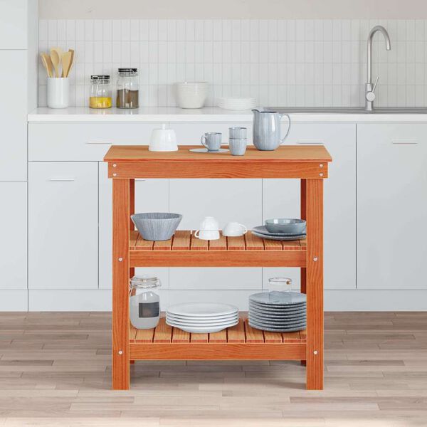 vidaXL Munkapad polcokkal Faggyú barna 78,5 x 50 x 80 cm Tömör fenyőfa