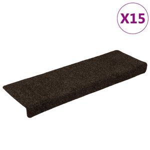 vidaXL 15 db &ouml;ntapad&oacute;s l&eacute;pcsőszőnyeg, s&ouml;t&eacute;tbarna, t&eacute;glalap alak&uacute; sz&eacute;llel, 65 x 21 x 4 cm