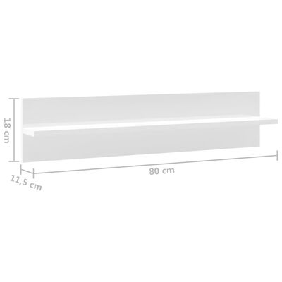 vidaXL 2 db magasfényű fehér forgácslap fali polc 80 x 11,5 x 18 cm