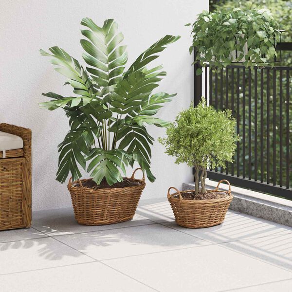 vidaXL Vir&aacute;gkos&aacute;r t&aacute;rol&oacute;val 2 pcs Barna Lacak Rattan