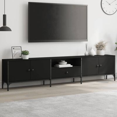 vidaXL fekete szerelt fa TV-szekrény fiókkal 200 x 25 x 44 cm