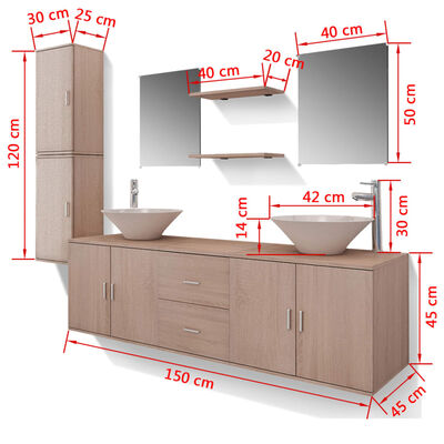 vidaXL 11 részes fürdőszobabútor szett mosdótállal és csappal bézs