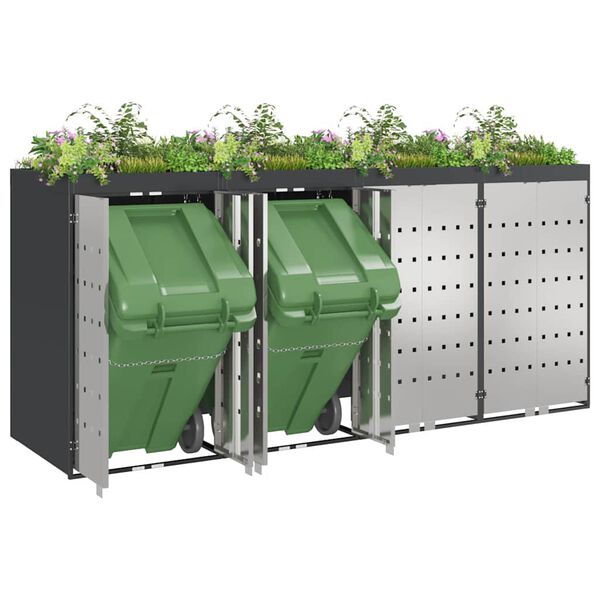 vidaXL Gurulós kuka tároló 3 kukához Antracit 340 x 77.5 x 115.5 cm