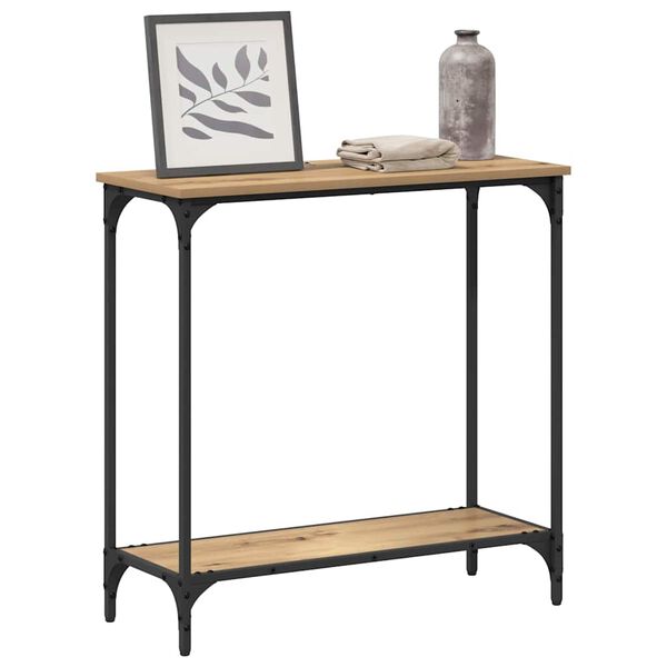 vidaXL Konzolasztal polcokkal k&eacute;zműves t&ouml;lgy 75 x 30.5 x 75 cm Faanyag