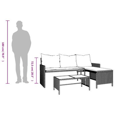 vidaXL L-alakú bézs polyrattan kerti kanapé asztallal és párnával
