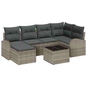 vidaXL Kanap&eacute; Szett p&aacute;rn&aacute;val t&aacute;rol&oacute;val 7 pcs Sz&uuml;rke polirattan