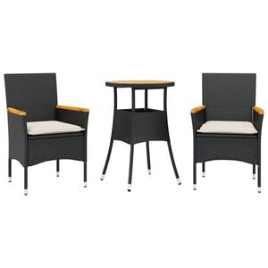 vidaXL3r&eacute;szes fekete polyrattan/ak&aacute;cfa kerti &eacute;tkezőgarnit&uacute;ra p&aacute;rn&aacute;kkal