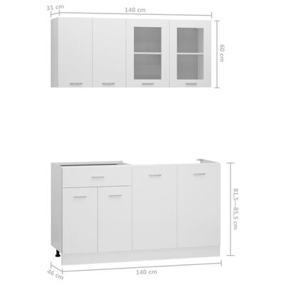 vidaXL 4 részes fehér forgácslap konyhai szekrénygarnitúra