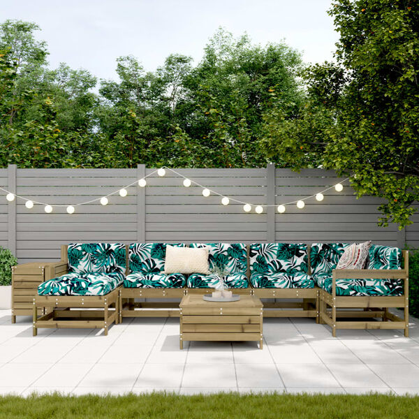 vidaXL 9 r&eacute;szes impregn&aacute;lt fenyőfa kerti kanap&eacute;szett