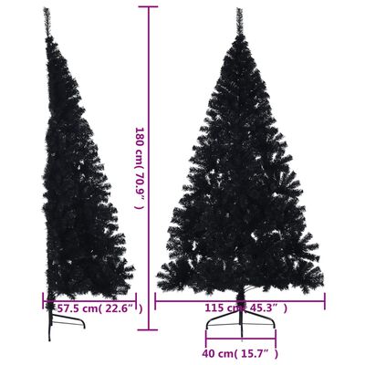 vidaXL fekete PVC fél műkarácsonyfa állvánnyal 180 cm