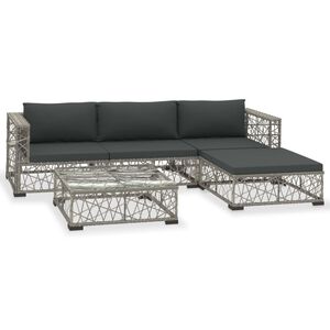 vidaXL 5-r&eacute;szes sz&uuml;rke polyrattan kerti b&uacute;torszett p&aacute;rn&aacute;kkal
