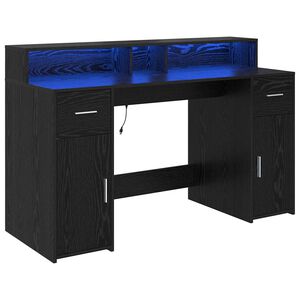vidaXL Asztal fi&oacute;kkal ajt&oacute;val Musta tammi 140 x 55 x 91 cm Szerelt fa