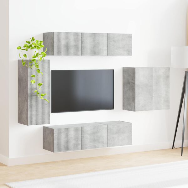 vidaXL TV falit kabinet szett Falra szerelhető 6 pcs Beton Sz&uuml;rke