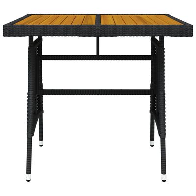 vidaXL fekete polyrattan és tömör akácfa kerti asztal 70 x 70 x 72 cm